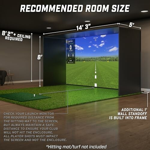 Recommended room size for the GoSports Golf Simulator Enclosure.
